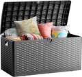 80 Gallon Deck Box, Double Layer Waterproof Resin Outdoor Indoor Storage Box, Lockable & UV Resistant Storage Bin for Patio Furniture, Garden Tools, Pool Accessories (Black)