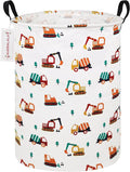 QUEENLALA Large Storage Basket,Laundry Hamper/Bathroom/Home Decor/Collapsible Round Storage Bin,Boys and Girls Hamper/Boxes/Clothing(Round-Excavator)