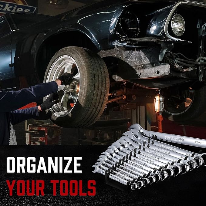 ALOANES 52-Slot Metal Wrench Organizer, Heavy Duty Tool Tray for Tool Box, Fit SAE & Metric Wrench Storage, 4 Pack Wrenches Holders(Black)