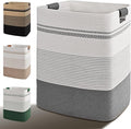 Laundry Hamper, 95L Tall Laundry Basket with Leather Handles, Rectangle Large Clothes Hamper for Organizing, Cotton Woven Laundry Baskets Storage Hampers for Bedroom, Nursery, Living Room