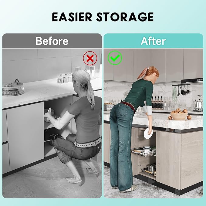 Expandable Pull Out Cabinet Organizer, Adjustable Width:23.2~39.9''W x 22.5''D Under Sink Organizer, Drawer Storage Shelves for Kitchen, Bathroom, Closet, Pantry, Cupboard, Pots, Pans