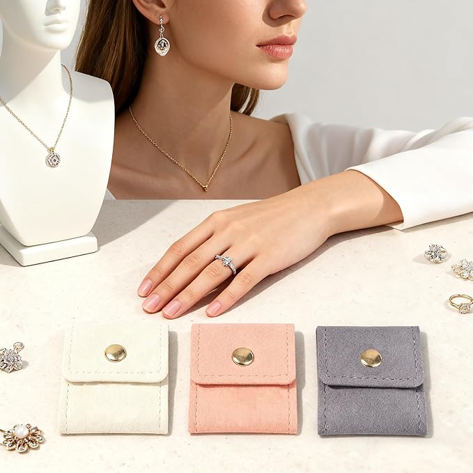 Mini Travel Jewelry Bag,Mini Jewelry Pouch,Protable travel Jewelry Storage Organizer Case,Small Jewelry Storage Roll with Buckle for Earrings,Rings,Necklaces (Pink, 1Pcs)