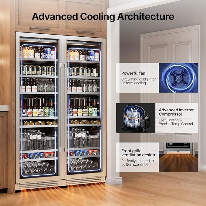 Ca'Lefort Beverage-Refrigerator 48 Inch, Tall Beverage Fridge Cellars Large Bar Drink Cabinet Built-in or Freestanding with Glass Door, Beer Cooler for Bottles and Cans Beer/Soda/Water/Wine