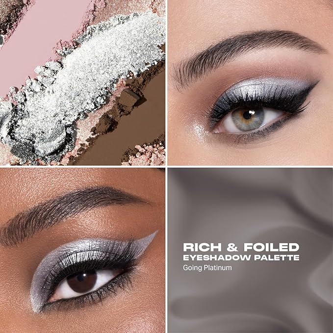 Morphe Rich & Foiled Artistry Palette - Foil-Effect Smokey Eyeshadow Palette with Matte, Shimmer & Foil Finishes - Rose, Brown & Silver Eyeshadow with Luminous Payoff - Going Platinum (0.35 oz)