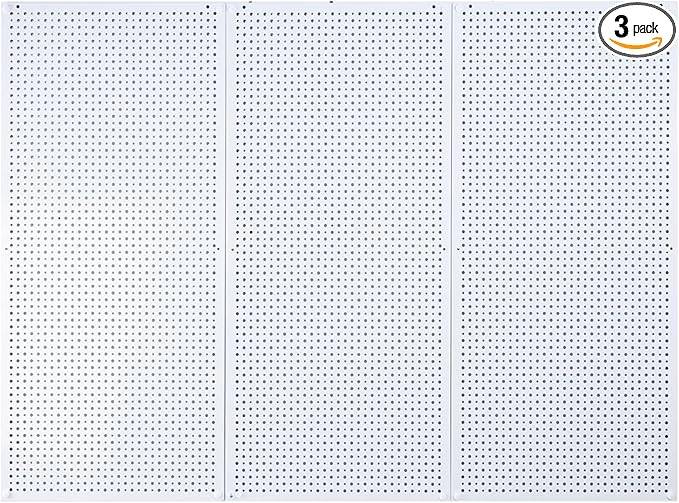 Pegboard Rack Garage Storage Steel Horizontal PegBoard Pack,Steel Pegboard Heavy Duty- 3 Pack 16-Inch X 36-Inch Metal Peg Board Tool Organization Panels (White)