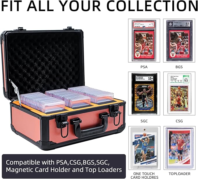 Graded Card Storage Box; Durable Sports, PSA Card Storage Case- Trading Card Storage Box - PSA Slab Case For Top Loaders (ORANGE, 14.17x11.2x7 inches)