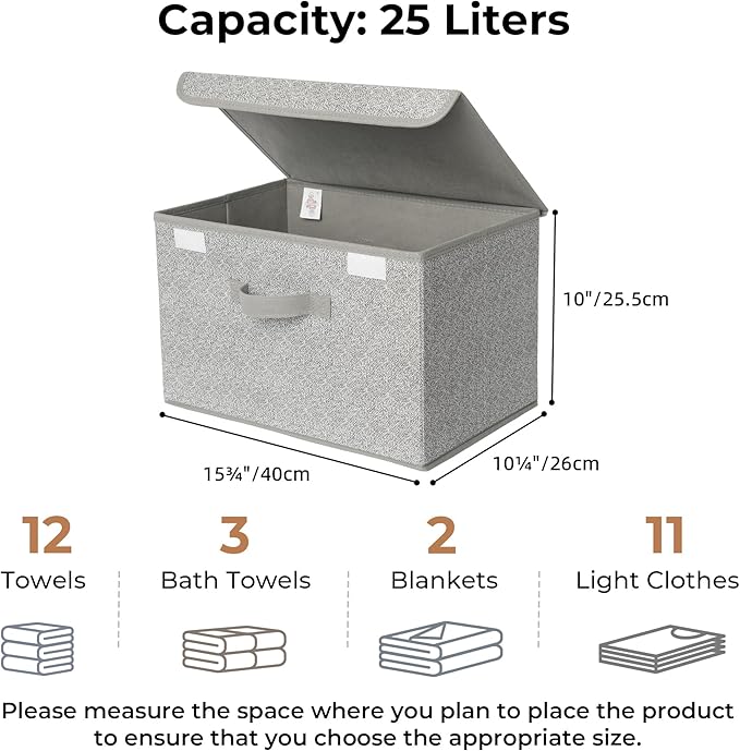 GRANNY SAYS Storage Boxes with Lids, Fabric Storage Bins, Keepsake Box, Closet Organizers and Storage, Gray, 2-Pack