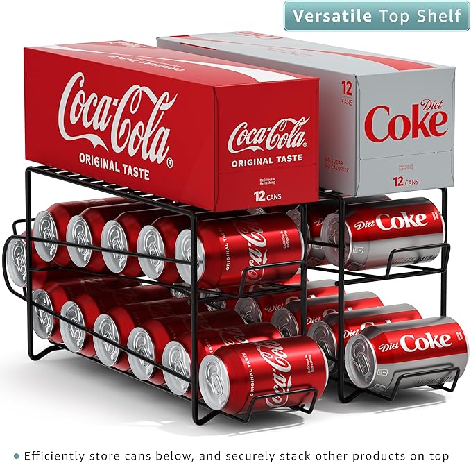 Sorbus 2-Pack Soda Can Dispenser Rack – Beverage Organizer for Refrigerator, Holds 12 Standard 12oz Cans (Black)