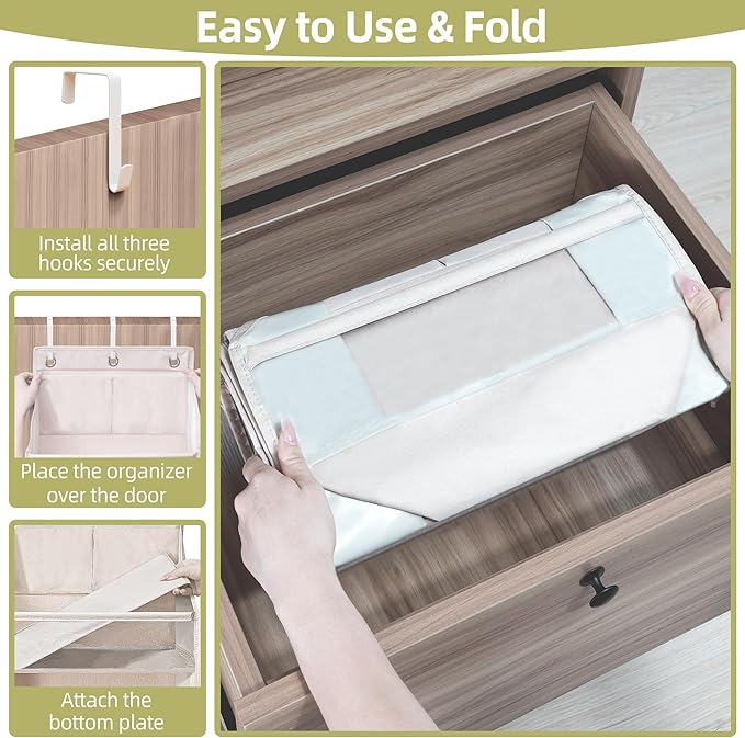 Over Door Organizer with 6 Extra Large Pockets 12 Side Pockets, 2-Pack Sturdy Closet Rack, Hanging Storage Organizer with Clear Window for Shoes, Diapers, Toys, Bedroom, Bathroom, Beige