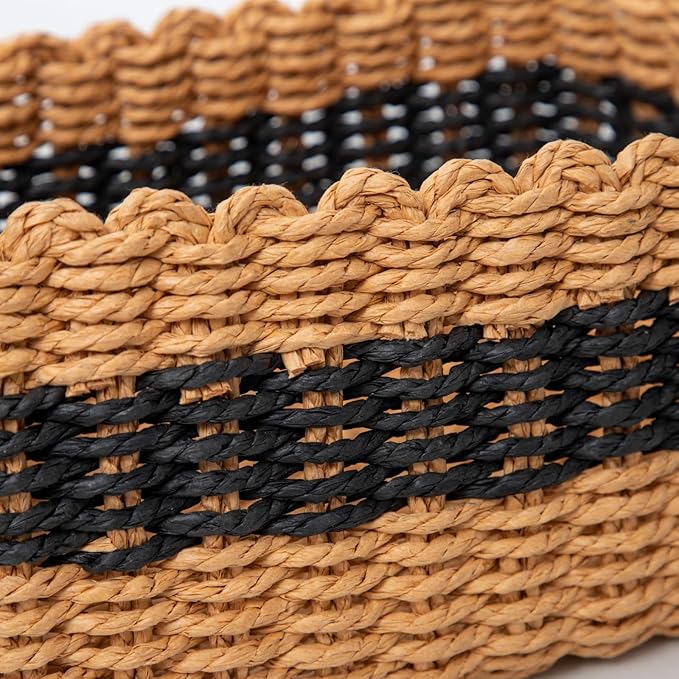 Small baskets for Organizing,Cute woven Storage basket with recycled paper rope for Shelves Bathroom,Little decorative basket,Set of 3 (Desert&Black)