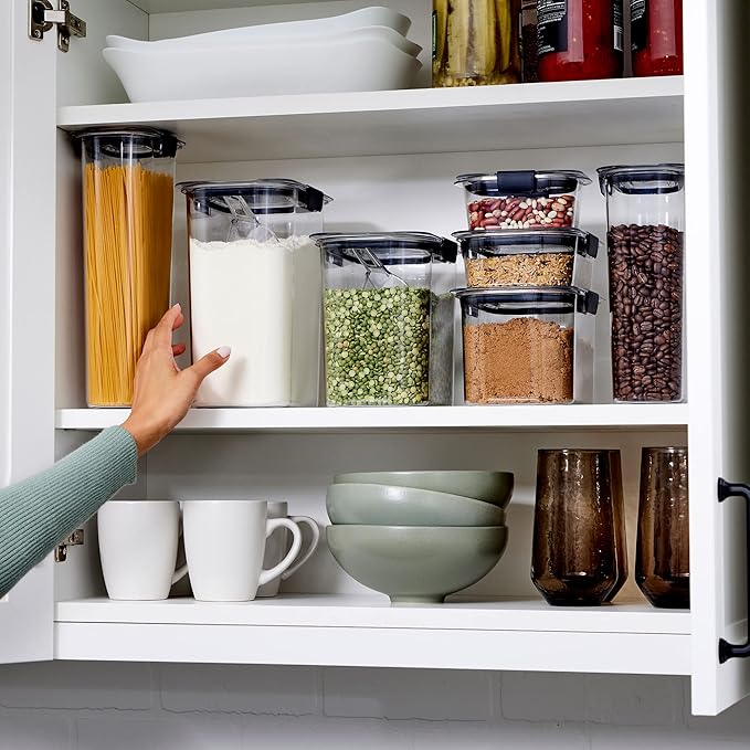 Rubbermaid Brilliance 14-Piece Food Storage Container Set with Scoops Airtight BPA-Free for Kitchen and Pantry Organization