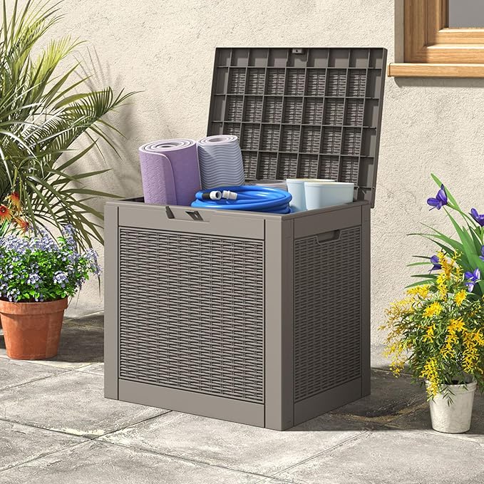 Deck Box, 31 Gallon Resin Outdoor Storage Box, Waterproof and UV Resistant Lightweight Storage Deck Box for Garden Tools, Supplies