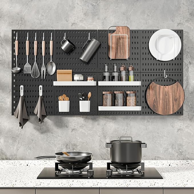 Pegboard Combination Kit, 25.2" x 25.2" Wall Mounted Storage Set with 4 Pegboards & 20 Accessories Hanging, Peg Boards Organizer