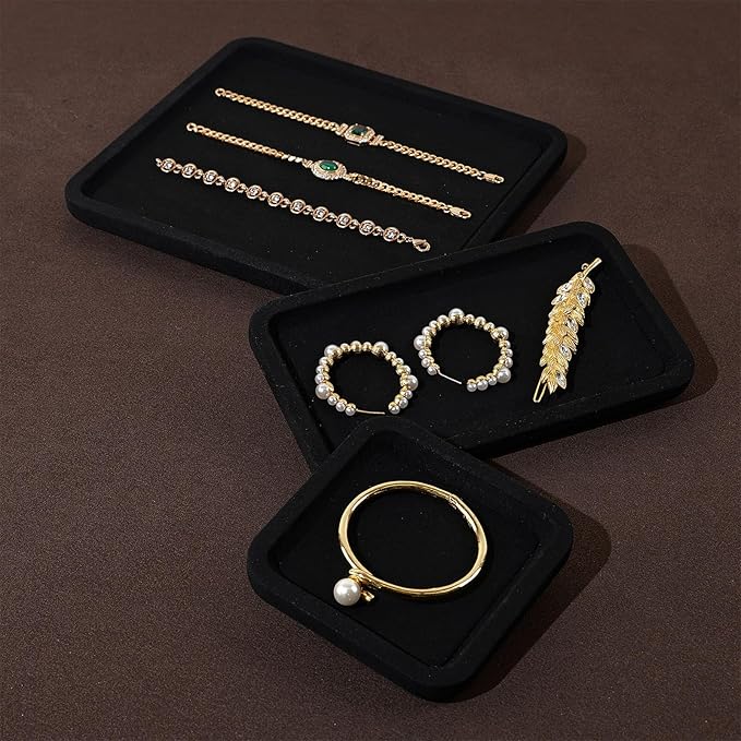Microfiber Jewelry Display Flat Tray for Rings Earrings Necklace Bracelet, Jewelry Photograph Display Catchall Organizer Tray Dish(S,Black)