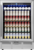24 Inch Beverage Refrigerator, Beverage Cooler 180 Can Built-in Design, Under Counter Beer Fridge with Glass Door for Soda, Wine, Water - For Kitchen, Office or Bar