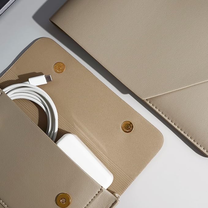 PU Leather Laptop Sleeve Compatible with New 14 inch MacBook Pro A2992 A2918 A2779 A2442,Old MacBook Pro Air 13, Surface Laptop 5th Gen 13.5, Thinkpad X1 Carbon 14 Set of 4PCS Color Khaki