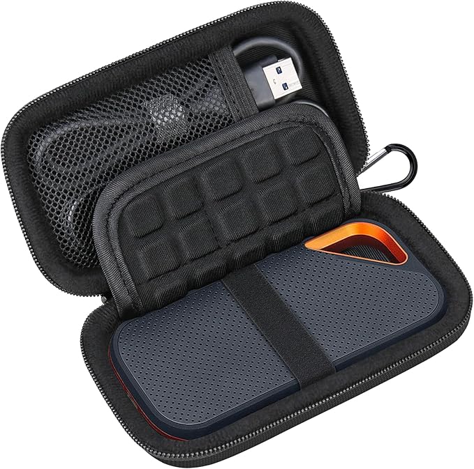 Lacdo Hard Carrying Case for SanDisk Extreme Pro/SanDisk Extreme Portable External SSD 500GB 1TB 2TB 4TB 8TB USB-C Solid State Drive EVA Shockproof Protective Storage Travel Bag, Black+Black