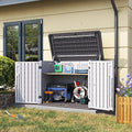 Aoxun Outdoor Storage Cabinet 35 Cu.Ft Outdoor Trash Can Storage Shed Waterproof Horizontal Storage Shed Outdoor Storage for Garbage Bin, Generator, and Lawn Mower (White)