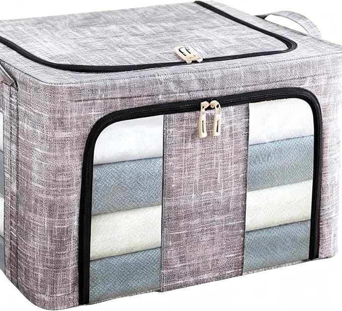 Clothes Organizer | with Clear Window Bag | Large Clothes Storage Bins with Lids - for Bedroom Home Apartment Closet Fabric Bed Sheets Comforter Toys Garment Organization