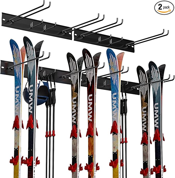 Ultrawall Wall Mount Ski Rack, Garage Ski Storage Rack, Ski Hangers For 8 Pairs of Skis