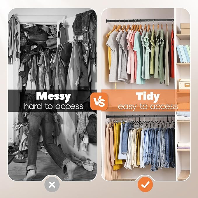 Closet Rod 30-51 Inches, Adjustable Heavy Duty Metal Black Closet Rods for Hanging Clothes 1.3 Inches Diameter for Wardrobes Laundry