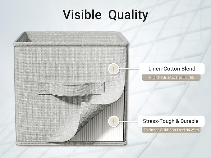 4 Pack Foldable Fabric Closet Storage Bins, 11Inch Organizer Cubes with Handles, Linen Storage Boxes for Clothes, Toys, Books and Home Organization,Gray