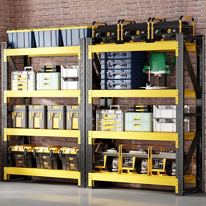 32" W Garage Shelving,4-Tier Heavy Duty Storage Shelves Unit with Adjustable Metal Shelf for Warehouse,Basement,Workshop,3000LBS,32" W x 20" D x 63" H,Black&Yellow