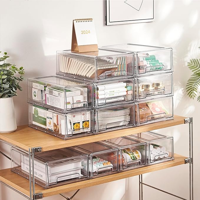 clear Drawer-Type Plastic Storage Box Bins Organizer，Family First Aid Kits Medicine cabinet Box Organizer,Closet ，Shelf，Ointments, Adhesive Bandages，Cosmetics,Office Items (clear, 2M)