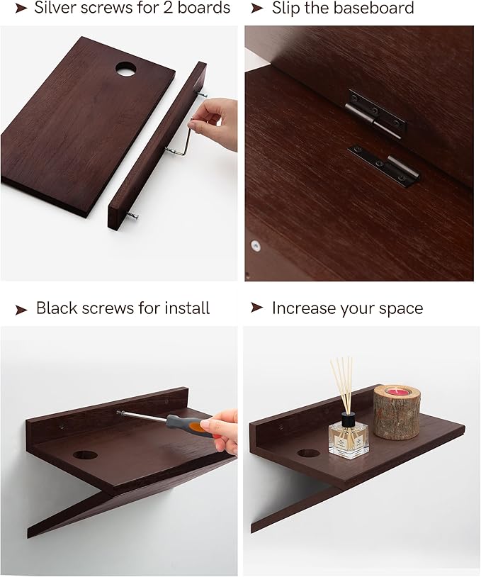 Modern Floating Nightstand Wooden Hanging Bedside Table with Cable Hole Small Wall Mounted Night Stand Shelf Organizer for Bedroom Livingroom 13 Inch Wide 7 Inch Deep
