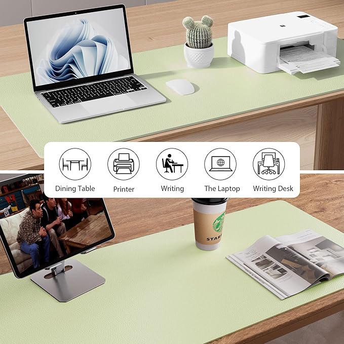 Aothia Faux Leather Desk Mat – Large Mouse Pad, Non-Slip PU Leather Blotter, Waterproof Writing Surface for Office and Home (Grass Green, 47.2" x 23.6")