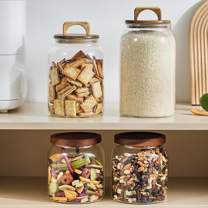 Sweejar Glass Jars for Laundry Room Organization, 90 ounce Laundry Pods Container, Glass Food Storage Jars with Airtight Lid, 2 Pack, Press Lid