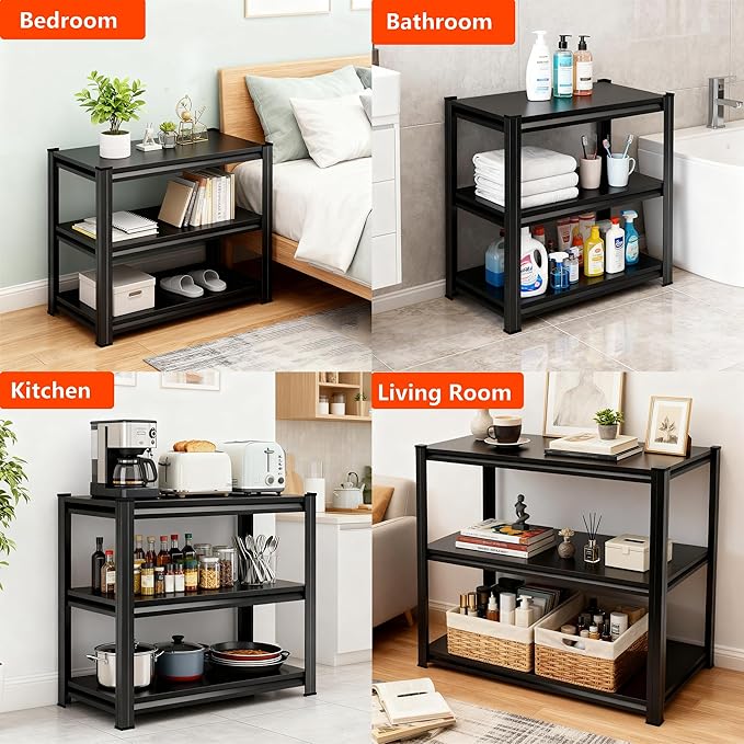 3-Tier End Table, Sofa Side Table for Small Space with Storage Shelf, Couch Table & Nightstand for Living Room, Bedroom, Office,32''H×20''W×14''D