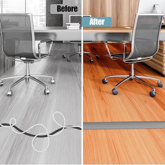 Floor Cord Cover Self Adhesive Cord Hider,10FT Cable Management, Extension Strip Protector for Wires, Prevent Cable Trips for Offices, Gyms, Exhibitions Cavity:0.51"(W) x 0.3"(H) Gray Wood