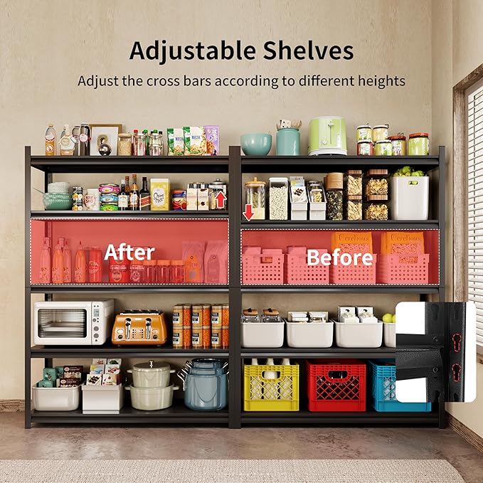 Metal Garage Shelving, Adjustable 5-Tier Heavy Duty Shelving, 3000 LBS Garage Shelving Unit and Storage，Heavy Duty Shelves for Basement,Warehouse，Kitchen (19.7" D*59.1" W*72" H)