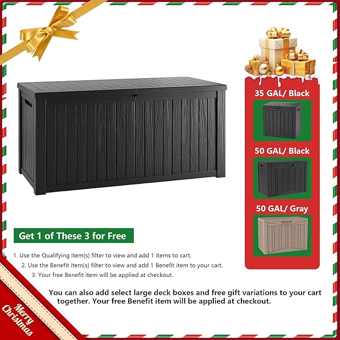 TARKARI 180 Gallon Lockable Resin Deck Box, Waterproof & UV-Resistant Outdoor Storage Box for Outdoor Cushion Storage, Garden Tools & Pool Accessories Storage, Black