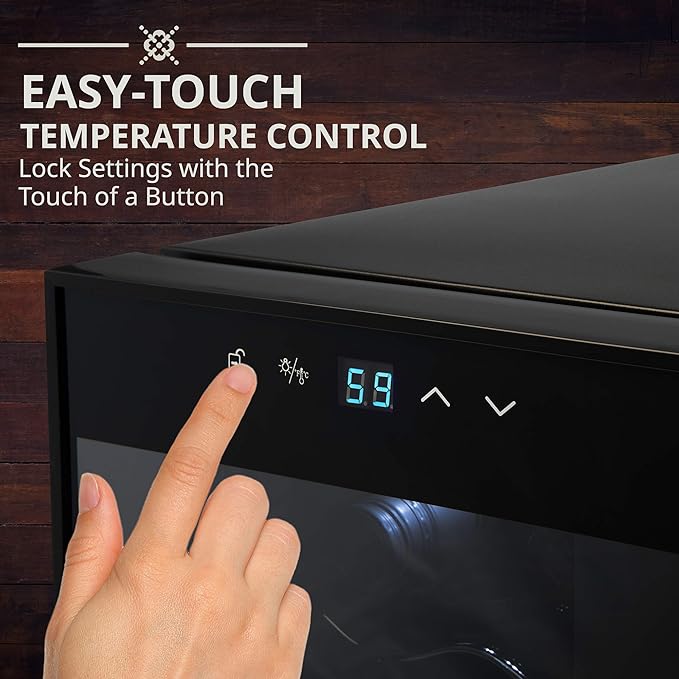 Ivation 12 Bottle Compressor Wine Cooler Refrigerator w/Lock | Large Freestanding Wine Cellar For Red, White, Champagne or Sparkling Wine | 41f-64f Digital Temperature Control Fridge Glass Door Black
