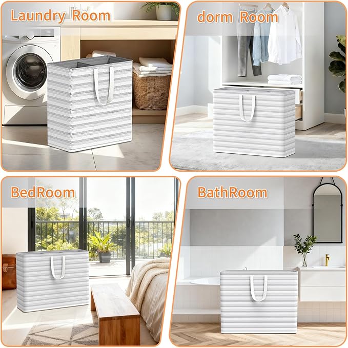 XXXL 36gal(136L) Large Laundry Basket, Laundry Hamper 2 Section with Reinforced Handles, Waterproof Collapsible Clothes Hamper for Bedroom Laundry Room Dorm Bathroom