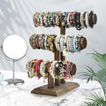 LadyRosian Wooden Bangle Display Holder Stand,3-Tier Wooden Rotating Jewelry Display Stand (Brown-3 layers)