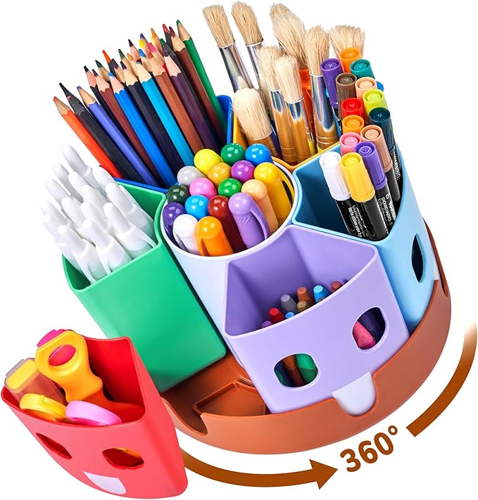 GAMENOTE Rotating Art Supply Storage Organizer, Lazy Susan Office School Supplies for Kids Desk Organizers and Homeschool Supplies Craft Caddy Classroom Organization (Small)