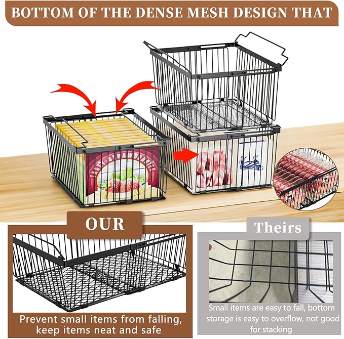 Large Freezer Organizer Bins，Upgraded Bottom Leak-Proof net，Fit 5 to 9 Cu Ft Chest Freezer，3 Pack， Expandable Stackable Chest Freezer Containers with Handle