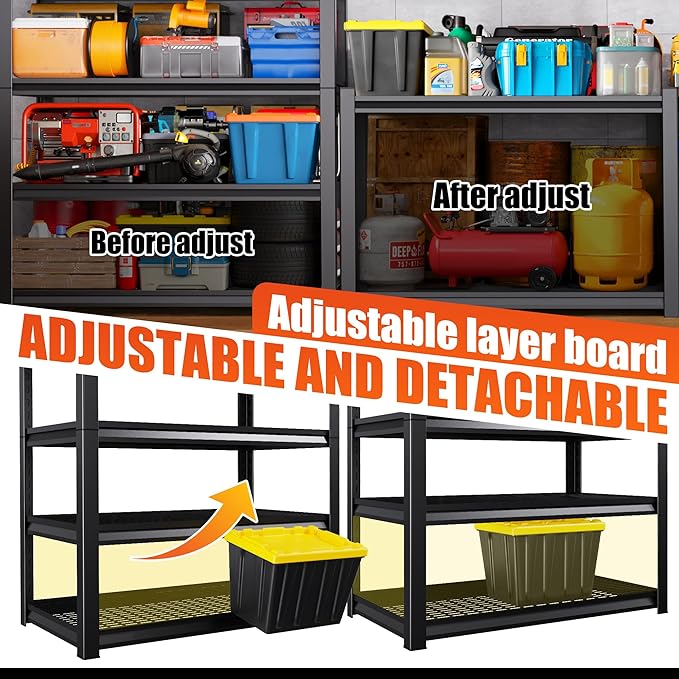 45.6"W Garage Shelving Heavy Duty Storage Shelves, 5-Tier Adjustable Metal Shelving Unit, Utility Garage Organizer Shelf for Basement, Pantry, Warehouse, Supermarket, 45.6" W x 19.7" D x 78" H