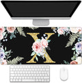 Large Gaming Mouse Pad for Desk, Flower Golden Letters X Desk Mat, 35.4"x15.7" Big Mouse Pad with Non-Slip Base and Stitched Edge, Long Computer Keyboard Mouse Mat for Home Office Work