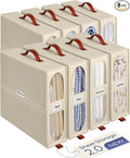 8x Bed Sheet Organizer Storage Boxes with Big See-Through Windows | Bedsheet Organizers Redesigned. Robust Bed Sheet Storage | 15x13x5 in. Sheet Organizers Containers (Off-White)