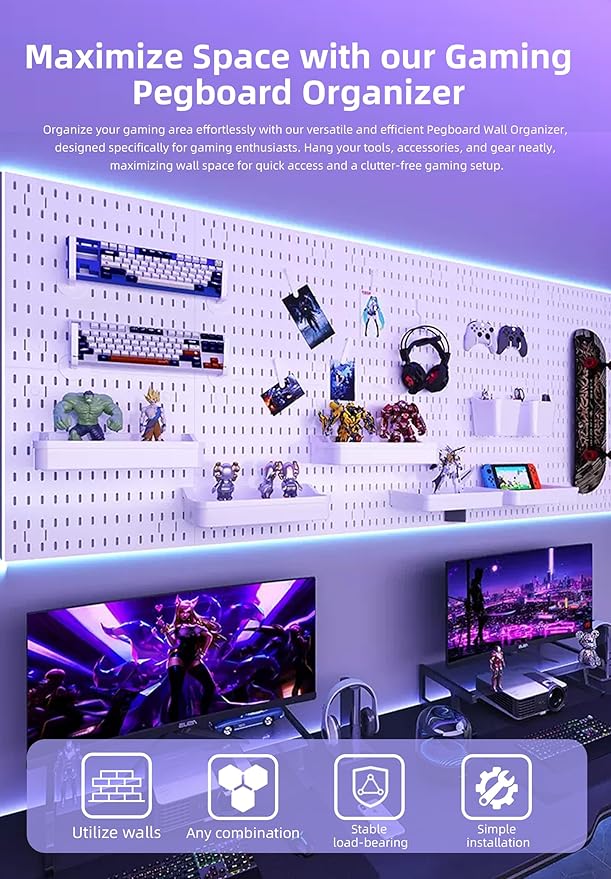Revamp Your Space With A Versatile Pegboard Kit - Effortlessly Organize Home, Office, And Gaming Setup With Customizable Hanging Solutions (White)