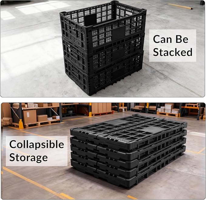 Collapsible Storage Bin Containe, 52 Liter Heavy Duty Transfer Box, 23.6" l x 15.7" w x 8.6" h Plastic Crate for Transit and Storage of Various Items
