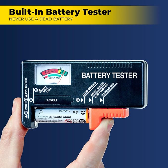 Ontel Battery Daddy Storage & Organizer Case with Tester, Stores & Protects Up to 180 Batteries, Double-Sided, Durable Design with Clear Locking Lid, Secure Latches & Portable Carrying Handle - Blue