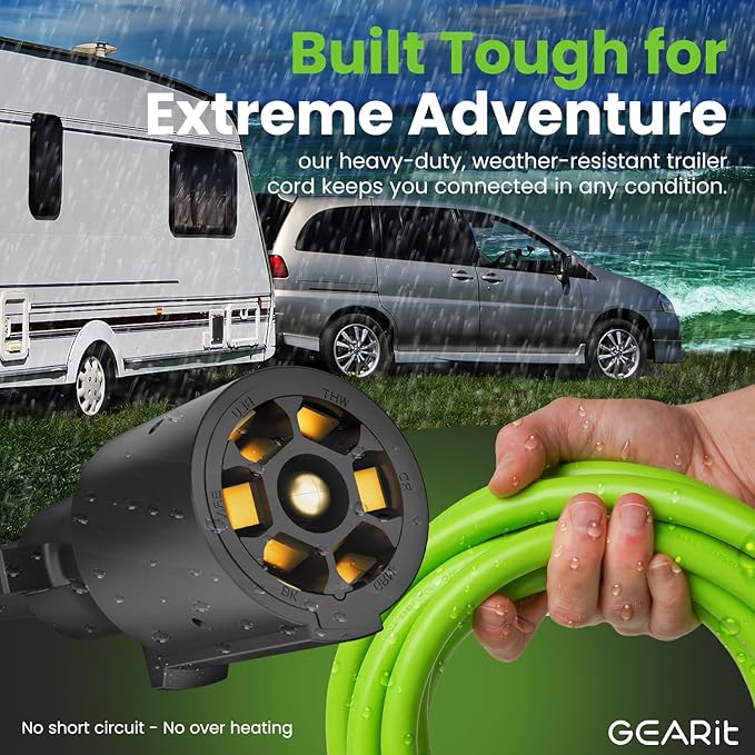 GEARit 7 Way Trailer Cord (8 Feet) 7-Pin Plug Weatherproof Heavy Duty Wiring Harness Cable for for RV Trailers and Campers - 8Ft