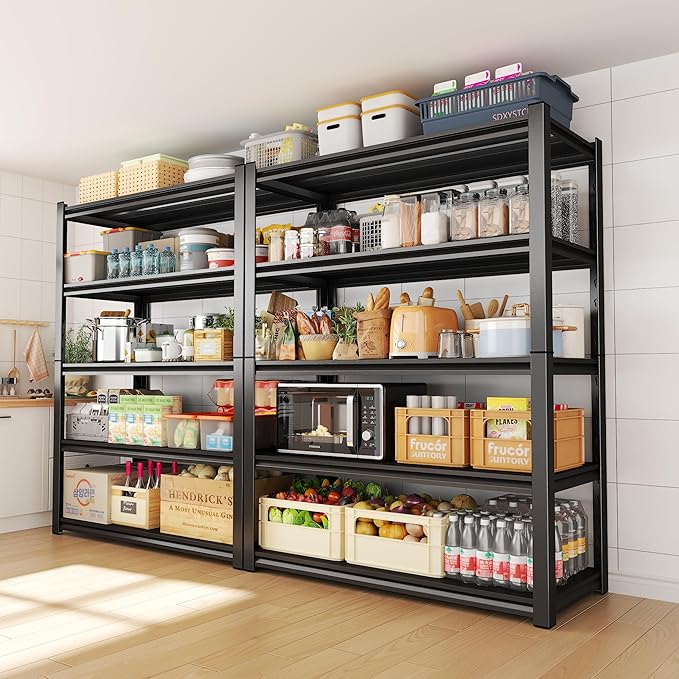 Kitchen Storage Rack，5 Tier Shelving Unit，Metal Adjustable Shelf，1650LBS Steel Shelving Rack，Storage Racks for Kitchen Bathroom Pantry Closet Laundry (5TIER-63 H*15.8" W*11.8" D)