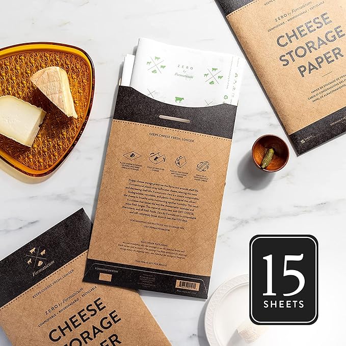 Formaticum 15-Pack Zero Cheese Storage Paper, Compostable, Biodegradable, and Plastic-Free Paper to Keep Cheese and Charcuterie Fresh, Kitchen Organization 9 x 13 Inches