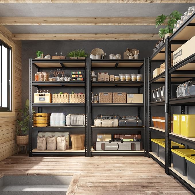 Set of 2 Storage Shelves 27.7"W Metal Shelving 2010LBS Garage Shelving Heavy Duty Garage Shelves Adjustable 5 Tier Metal Shelf for Pantry Kitchen Closet Basement Warehouse 11.9"D×27.7"W×60"H
